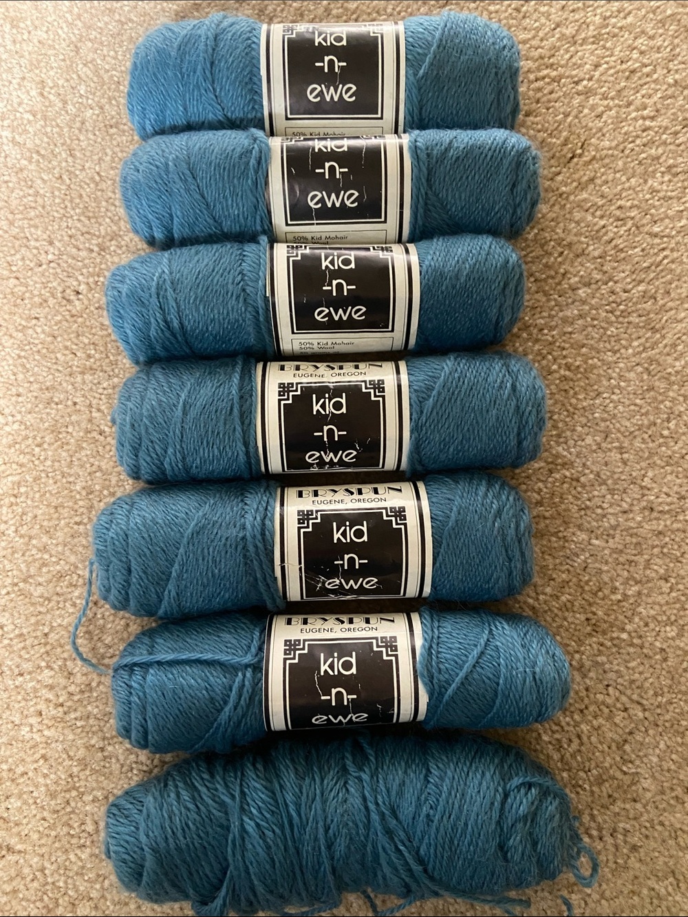 7 Skeins Blue 50% Mohair 50% Wool Blend Yarn New Dead-stock Same Color Dye Lot